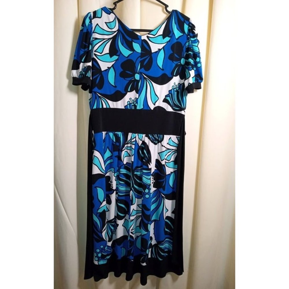 Rabbit Rabbit Rabbit Designs Size 14 Blue V-Neck Belted Dress - Picture 3 of 6